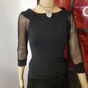 Suzy Shier Mesh Open Shoulder Top